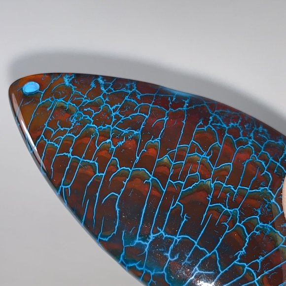 Blue and Brown Dragon Veins Agate Teardrop Pendant - Picture 2 of 16